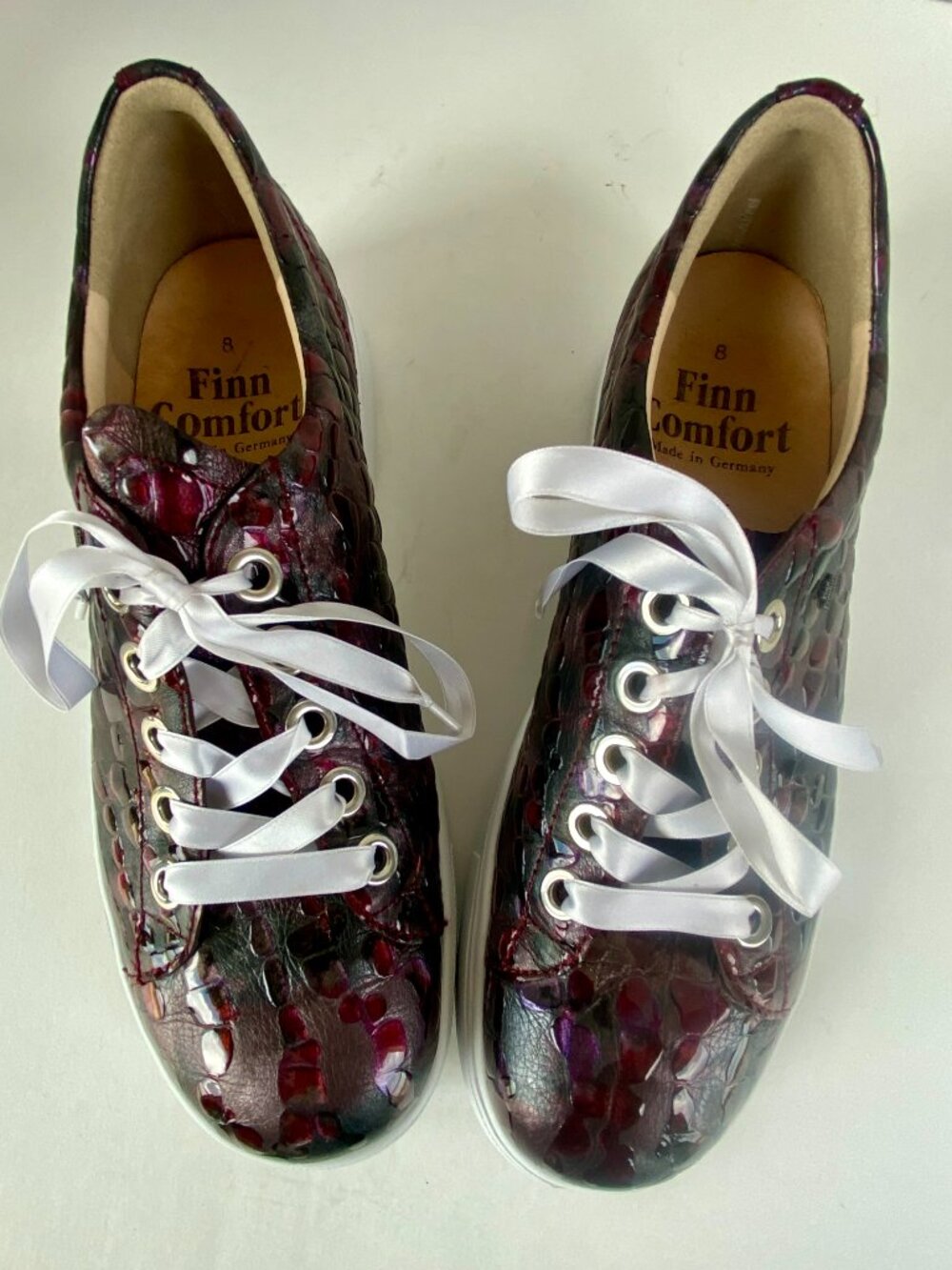 Finn Comfort Germany Lila Croc Embossed Leather Women's Sneakers SZ 10.5